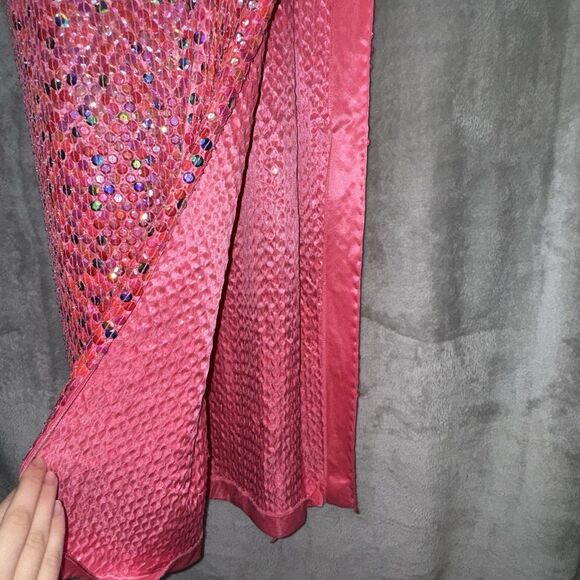 Vintage Cache Pink Sequin 90s Maxi Dress Sz 4 Y2K Fairy Mermaid Hoco Prom Event - Picture 3 of 12